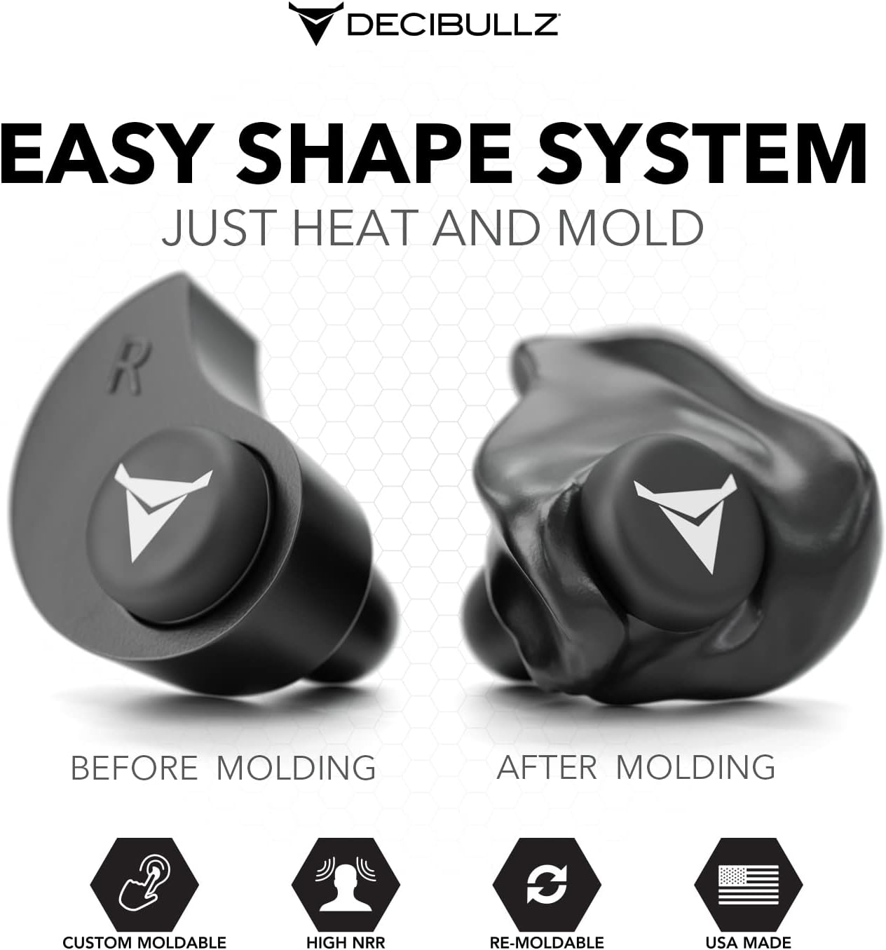 Decibullz - Custom Molded Earplugs, 31dB Highest NRR, Comfortable Hearing Protection for Shooting, Travel, Work and Concerts