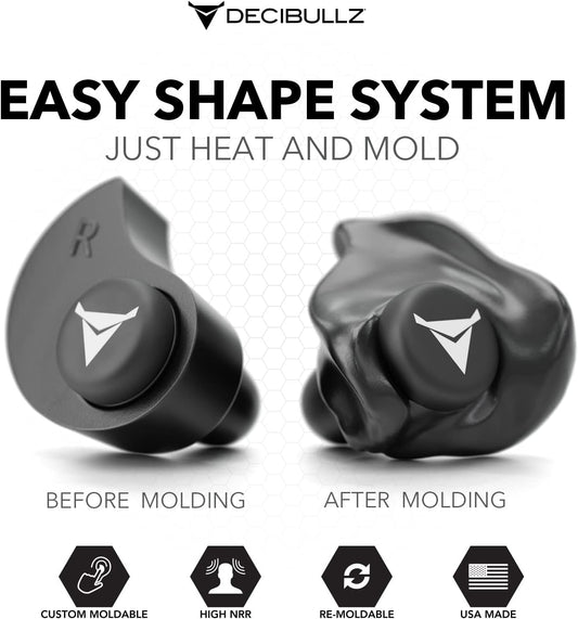 Decibullz - Custom Molded Earplugs, 31dB Highest NRR, Comfortable Hearing Protection for Shooting, Travel, Work and Concerts