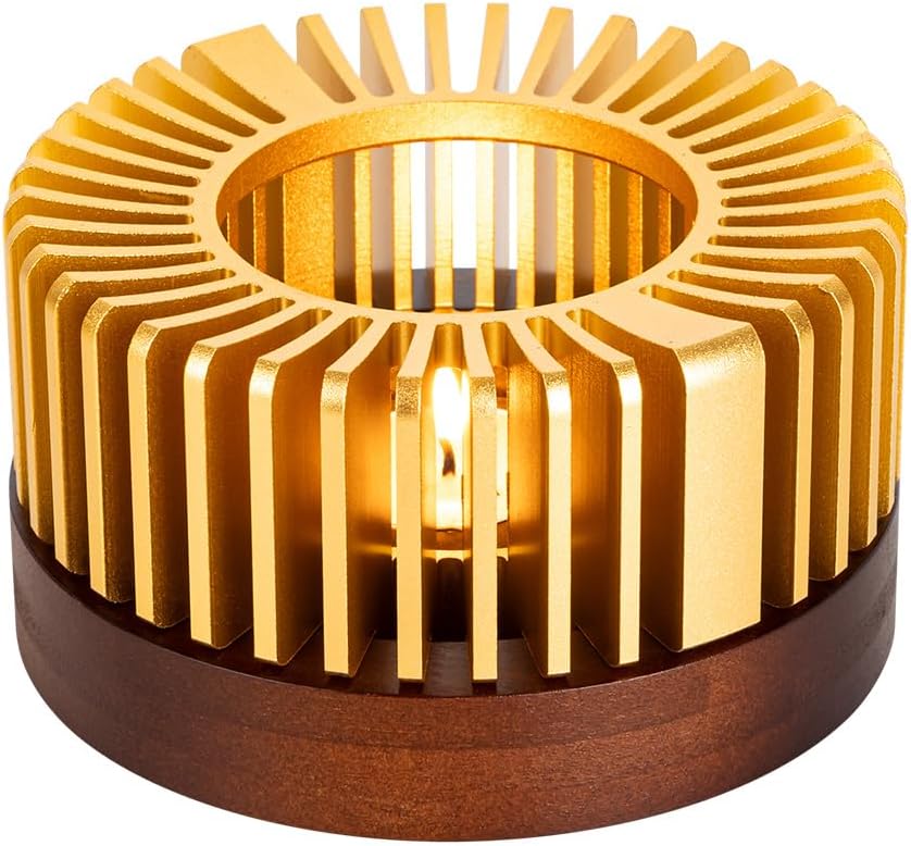 Teapot Warmer, Aluminum Tea Warmer with Wooden Base, Candle Heater for Heating Tea, Coffee, Milk, Food,Camping and Traveling, Universal Teapot Heater (Large-with Wooden Base)