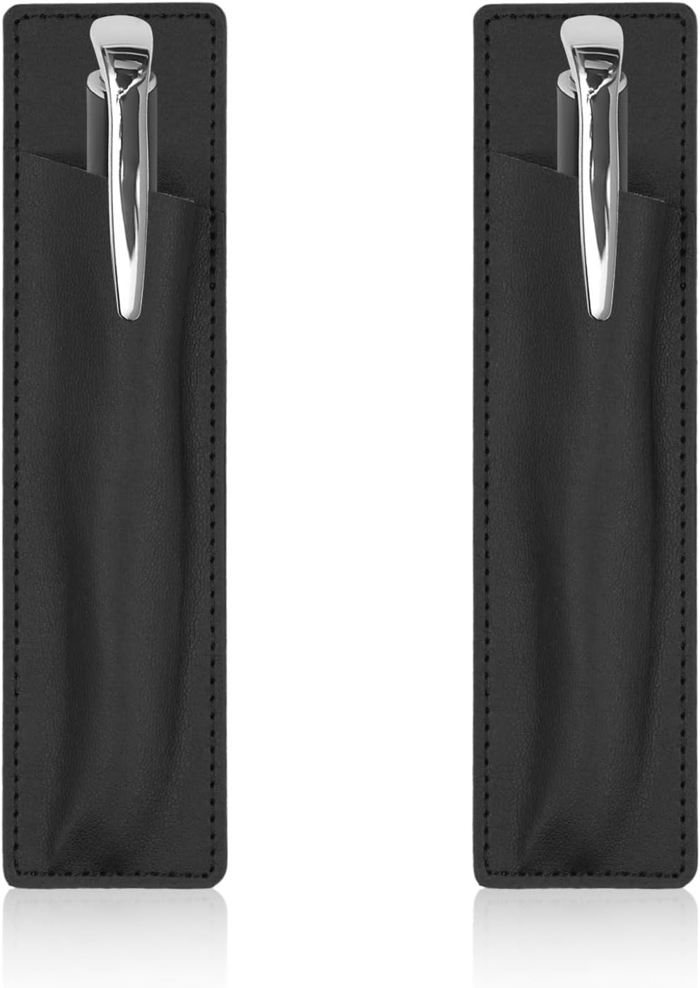 2-Piece Magnetic Pen Holder, Leather Pen Pouch with Magnet for Fridges & Other Metal Surfaces, 6.69x1.69 inch (Black)