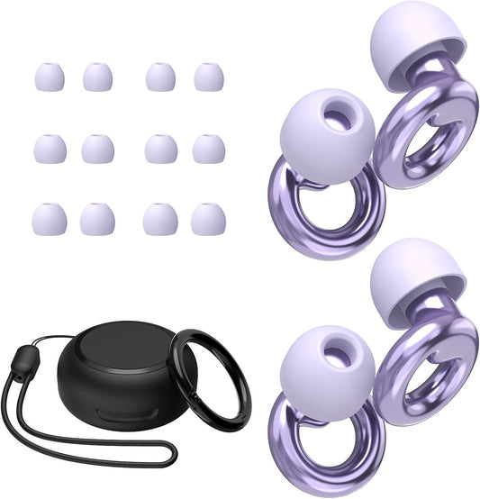 JUSTRVN Ear Plugs for Sleeping,2 Pairs of Stylish Reusable Noise Reduction Earplugs with 8 Pairs Tips & case,Hearing Protection Earplugs for Concert,Travel,Work,Live Events - 25dB-30dB