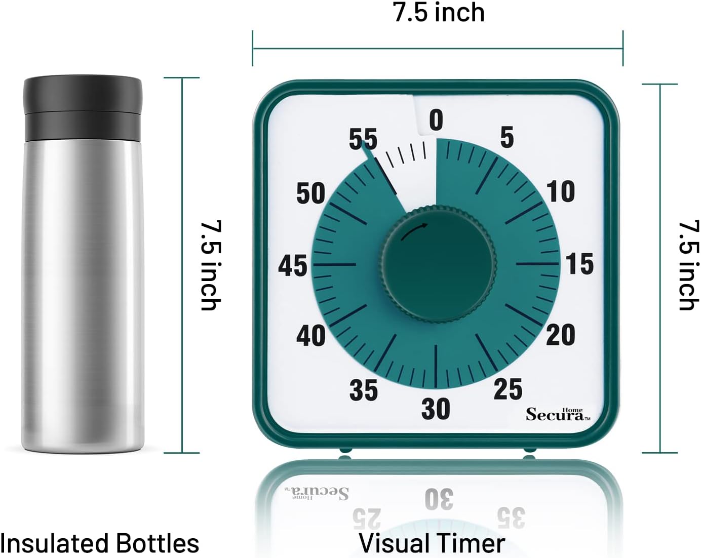 Secura Home 60-Minute Visual Timer, 7.5 Inch Oversize Countdown Timer Clock for Kids and Adults, Durable Mechanical Time Management Tool with Magnetic Backing （Sky Blue）