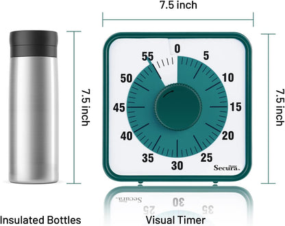 Secura Home 60-Minute Visual Timer, 7.5 Inch Oversize Countdown Timer Clock for Kids and Adults, Durable Mechanical Time Management Tool with Magnetic Backing （Sky Blue）