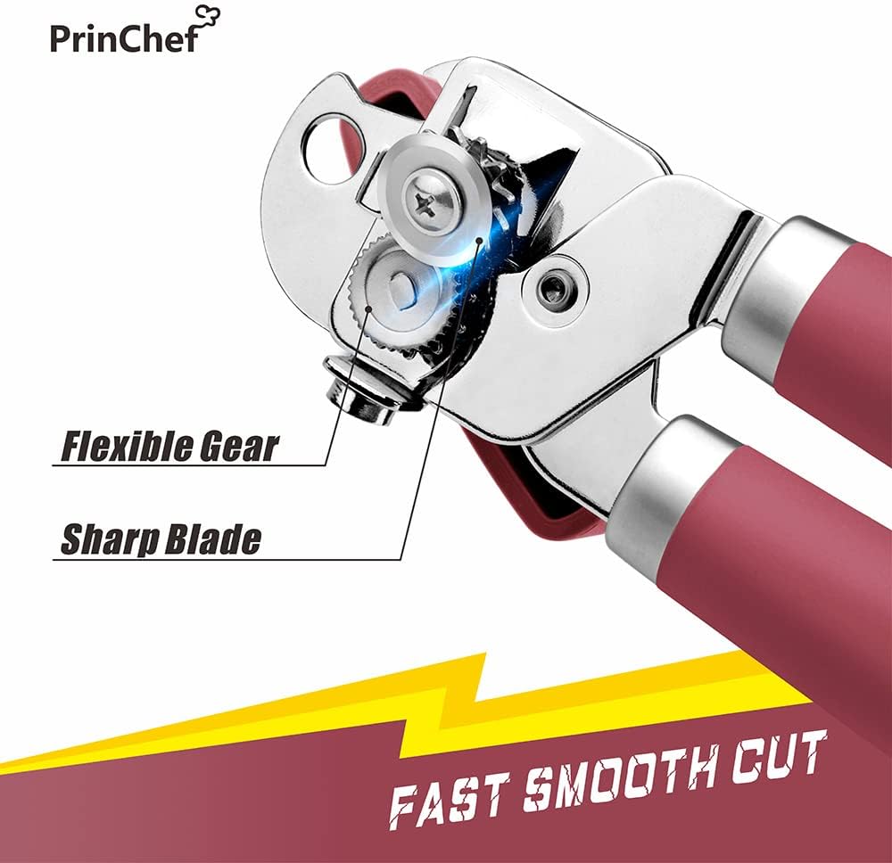 PrinChef Manual Can Openers with Magnet, No-Trouble-Lid-Lift, Handheld Can Opener Smooth Edge with Sharp Blade, Large Effort-Saving Handles, Easy Grip & Heavy Duty, Black