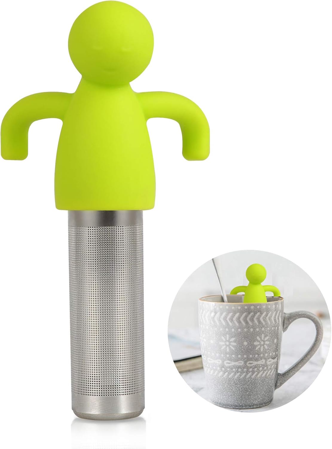 Leden Tea Infuser for Loose Leaf Tea Cute Tea Strainer Ball Stainless Steel Extra Fine Mesh Tea Steeper Filter for Cup Mug Silicone Handle Grey