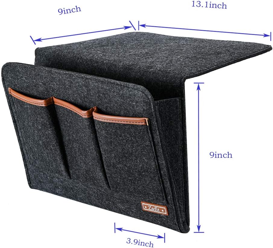 Zafit Bedside Caddy, Large Size Bedside Storage Organizer Bedside Organizer Caddy for Magazine Remotes Phone (13.4'' x 18.1'' Plus Size, Dark Grey)