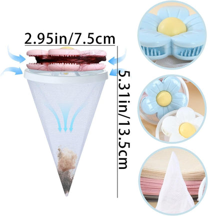 3 PCS Hair Filter Bag Floating Lint Catcher Machine Pet Hair Catcher | Flowers Cleaning Mesh Bag, Serrated Design Reusable Washing Hair Filter for Washing Dog Cat Hair Remover for Laundry