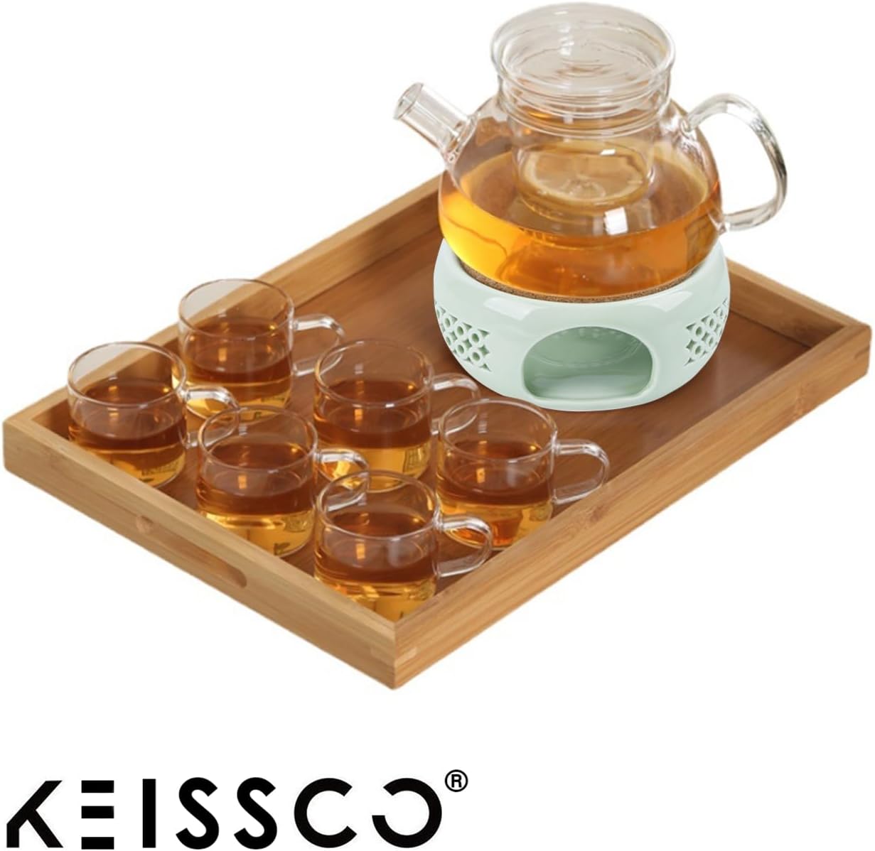 KEISSCO Teapot Warmer, Ceramic Teapot Heater with Cork Cushion Coffee Tea Warmer for Glass, Stainless Steel, Ceramic Teapot and Other Heatproof Dish Warming Use