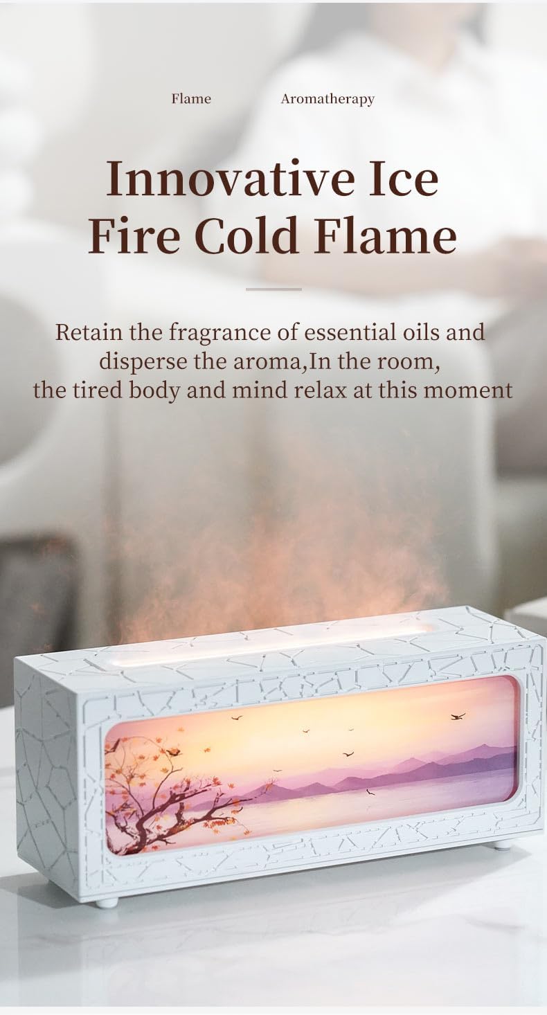Fireplace Flame Essential Oil Diffuser, 280ml Aromatherapy Humidifier with Remote Control, 7 Color LED Lights, Ultrasonic Aroma Diffuser for Home Bedroom Office Yoga Spa, White