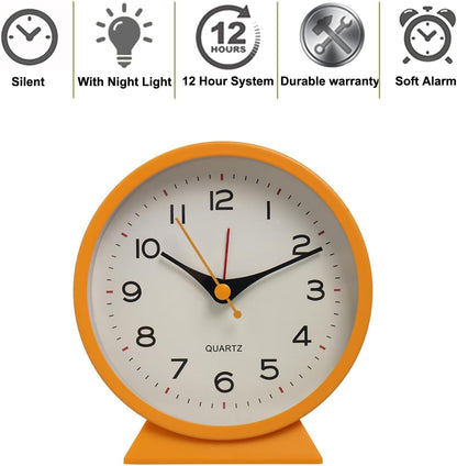 SHISEDECO Small Antique Retro Analog Alarm Clock, 4.5" Desk Clock, Pink | Small Silent Bedside Deskclock with Light Function, Non-Ticking Tableclock Decor for Living Room, Bedroom, Bedside, Shelf