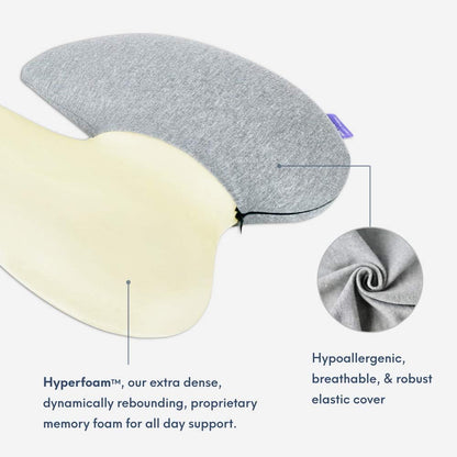C CUSHION LAB Extra Dense Lumbar Pillow - Patented Ergonomic Multi-Region Firm Back Support for Lower Back Pain Relief - Lumbar Support Cushion with Strap for Office Chair, Car, Sofa, Plane - Grey