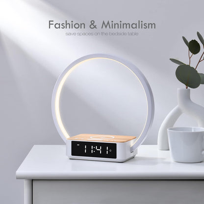 WILIT Bedside Lamp with Alarm Clock, Sunrise Wake-up Light, Wood Grain