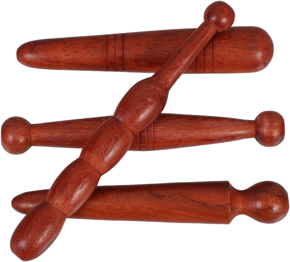 LALAFINA 4pcs Wood Foot Massage Stick Travel Manual Acupressure Pen Thai Reflexology Tools for Face Neck Back Waist Massager Trigger Points