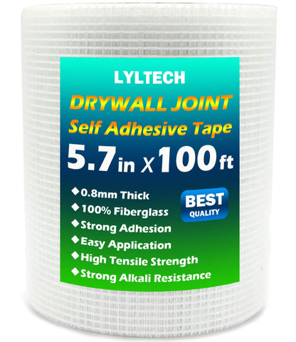 LYLTECH Fiberglass Drywall Mesh Tape 5.7in x 100ft Self-Adhesive Mesh | 13 Mesh 100% Fiberglass,Heavy-Duty Wall Crack & Seam Repair Patch for Drywall Plaster Ceiling