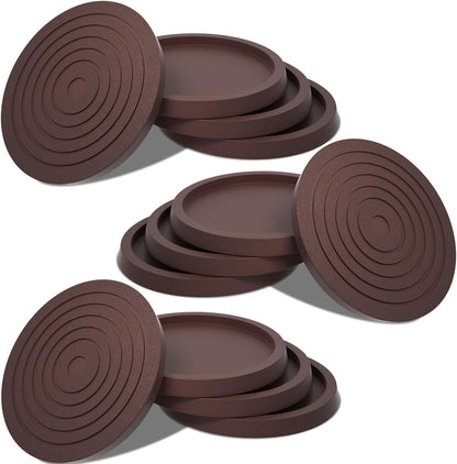 12Pcs 2.5in Furniture Coasters Non-Slip Bed Leg Pads Round Rubber Anti Sliding Caster Cups for Hardwood Floors Brown