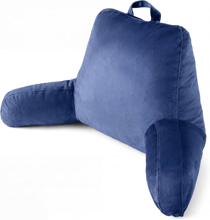 Reading Pillow for Bed with Arm Support, Large Backrest Cushion for Sitting Up in Bed, Plush Ergonomic Back Pillow for Reading, Watching TV, Gaming & Relaxing,Pillow with Shredded Memory Foam,Grey