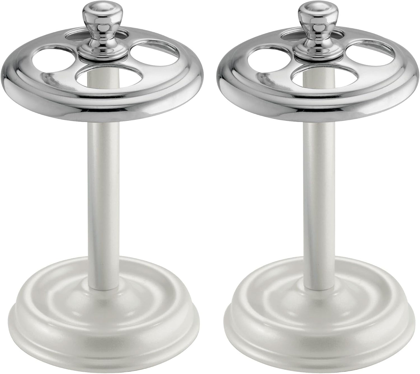iDesign Steel Divided Toothbrush Holder Stand, 3.25" x 3.25" x 5.75" | Four Divided Compartments, Brushed Nickel & Polished Chrome