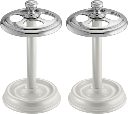 iDesign Steel Divided Toothbrush Holder Stand, 3.25" x 3.25" x 5.75" | Four Divided Compartments, Brushed Nickel & Polished Chrome
