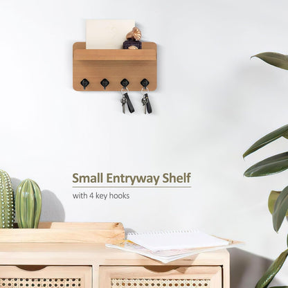 Nekon Key Holder Wall Mount, 8.5 Inch Small Wooden Wall Organizer, Black | Rustic Wall Shelf, Farmhouse Key and Mail Holder for Living Room Entryway Kitchen