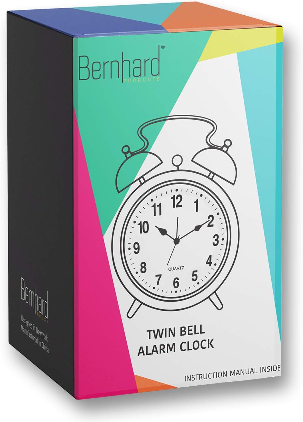Bernhard Products Analog Alarm Clock 4" Twin Bell Vintage Navy Blue Silent Non-Ticking Quartz Battery Operated Extra Loud with Backlight for Bedside Table Desk, Retro Old Fashioned for Heavy Sleepers