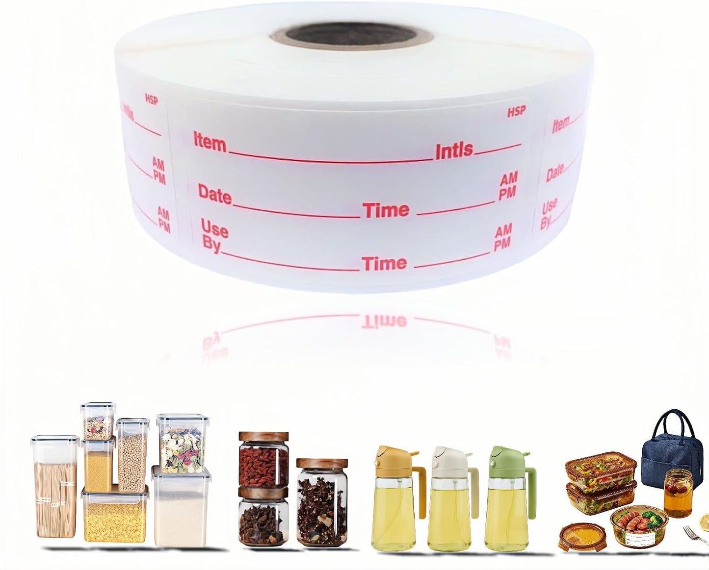 Food Storage Labels, 500 Per Roll, 1.97x0.98 Inch, Waterproof and Oil-Proof, Writable Date Stickers for Kitchen, Restaurant, Freezer Containers