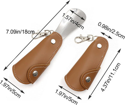 Metal Shoe Horn with Holster, 1 Pc Foldable Shoe Horn with Keychain, Travel Mini Stainless Steel Shoe Spoon