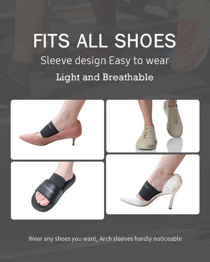 VEGPOET Copper Arch Support - Plantar Fasciitis Relief Arch Supports Bands/Sleeves with Gel Pads, Flat Feet Pain Relief,Men Women （1 Pair Black