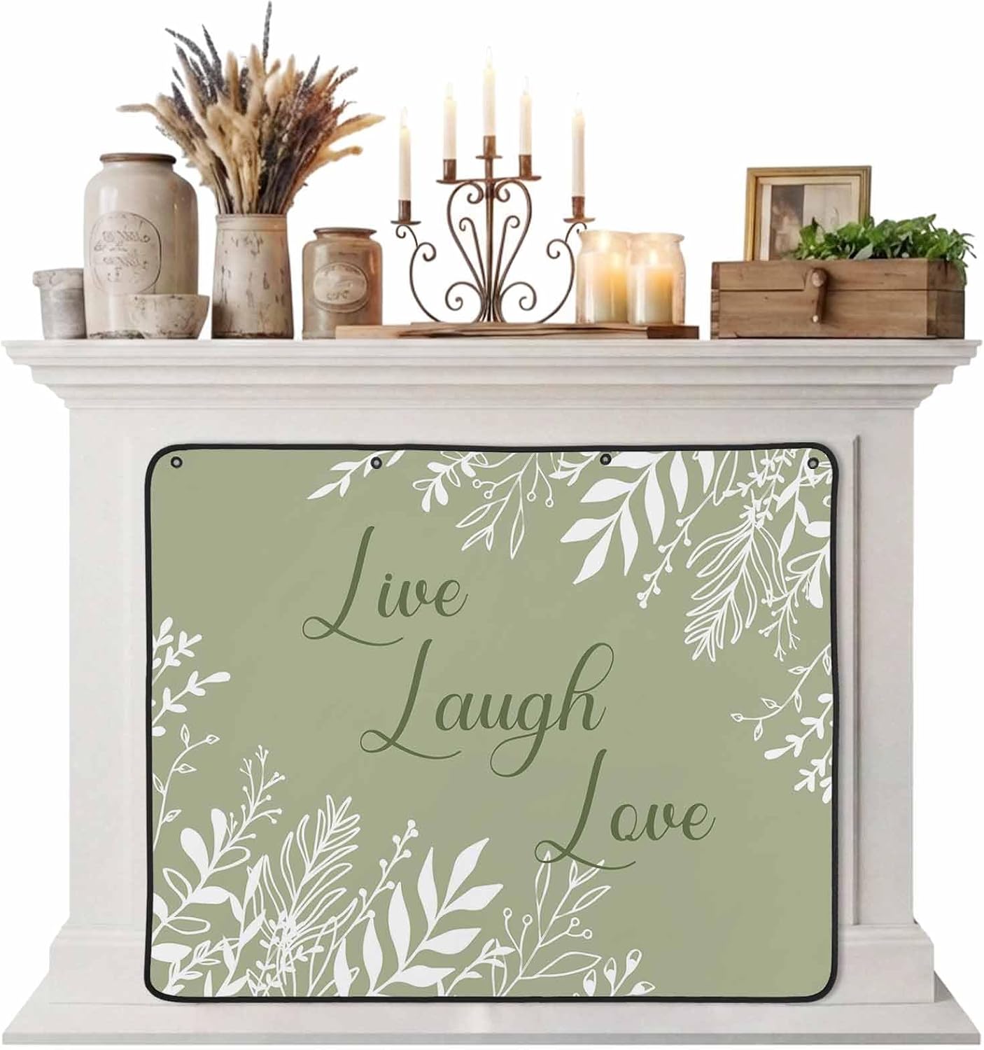 Magnetic Fireplace Cover Brown Rustic Wood Grain Fireplace Screen Decorative Leaves Laugh Love Insulation Fireplace Blocker Blanket Save Energy Fireplace Draft Stopper Covers for Living Room 36x30