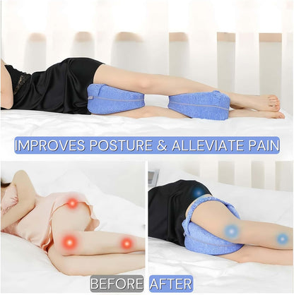 Alignment Pillow for Side Sleepers, Leg Pillow, Knee Pillow for Side Sleeping, Memory Foam Ergonomic Sciatica Pain Relief Pillows with Adjustable Strap for Hips, Knees,Legs,Back (Grid Blue)