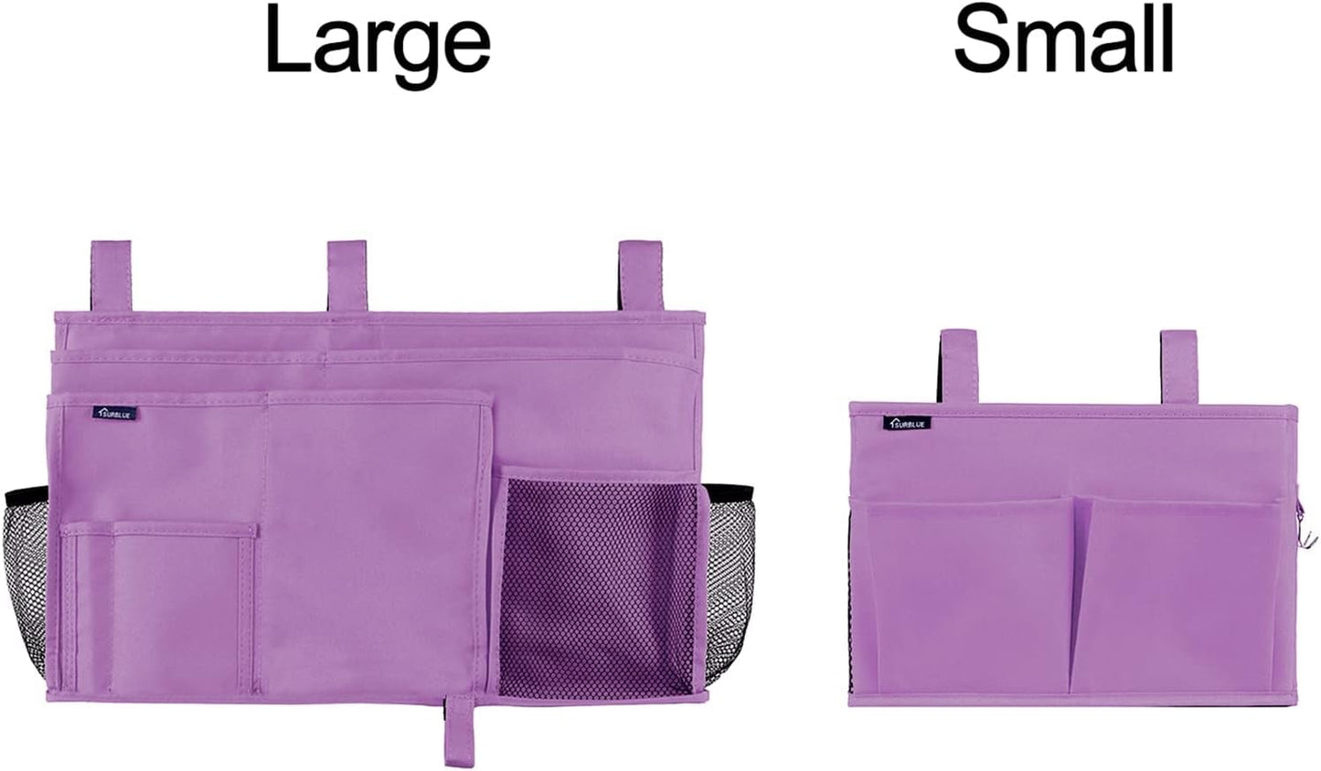 Surblue Bedside Caddy Hanging Organizer Storage Bag Pocket for Bunk, Hospital, College Dorm Rooms, Baby Bed Rails, Camp - 4 Pockets, 2 Hooks (Blue)