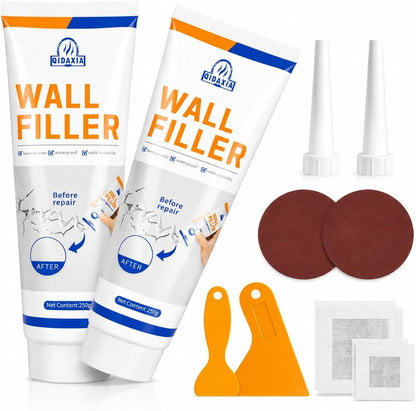 Drywall Repair Kit 2 Pack, 8.8 oz Each Wall Repair Putty Paste | White wall repair paste and putty kit with aluminum patches and tools for drywall holes, cracks and wall surface repair.