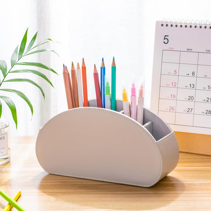 Remote Control Holders Organizer Box with 5 Compartment PU Leather Caddy | Multi-functional Office Desk Storage Caddy Store Tv Remote for Media Player,Brush,Pencil,Glassees&Office Supplies