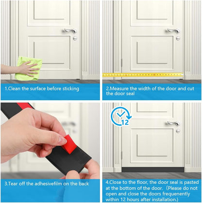 Ainiv Door Draft Stopper Under Door Seal, 2" W x 39" Cutable Soundproof Door Seal, Adhesive Under Door Sweep Weather Stripping Soundproof Kit, Under Door Draft Stopper Seals Anti-Collision-Black
