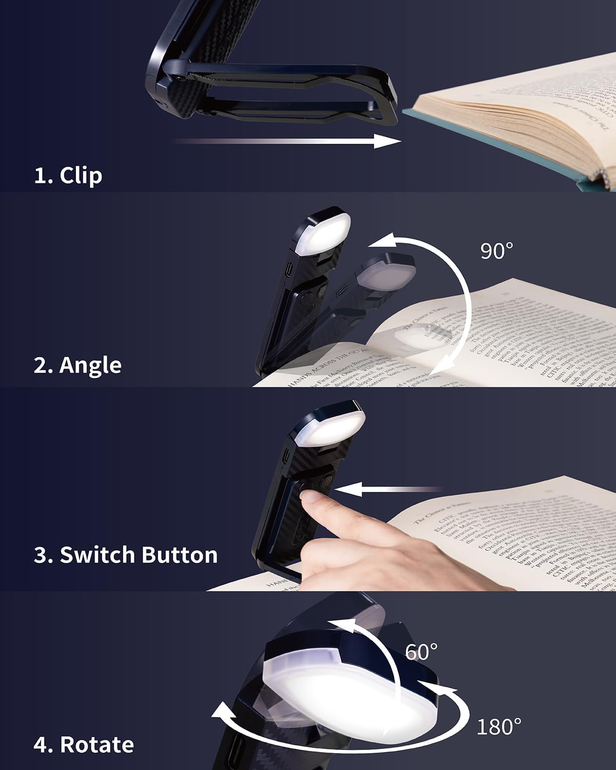 HEMONNKAM Book Reading Light, Rechargeable Clip on Booklight, Eye Caring 3 Color Temperatures & 5 Brightness Levels, Night Use for Bed, Long Lasting, Reading at Night in Bed, Romantic Purple