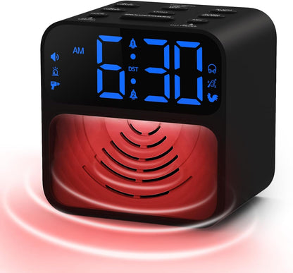 AuroraCalm Extra Loud Alarm Clock for Heavy Sleepers with 115dB Alarm | Red Flashing Light Backup to Help Prevent Oversleeping - Dual Alarm for Teens Adults Shift Workers in Bedroom - Black