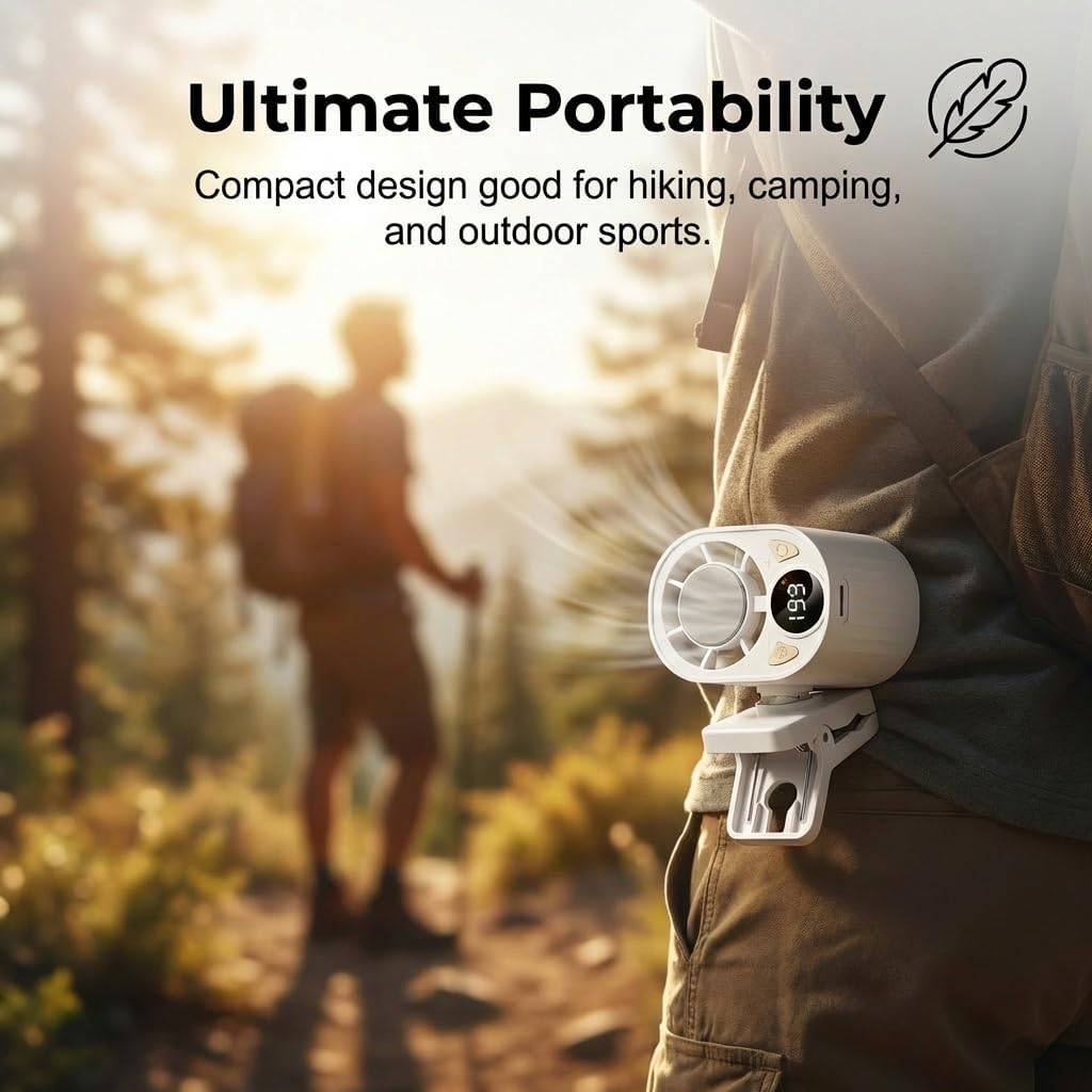 2026 New Car Clip On Air Conditioner Fan, Portable Clip On Cooling Fan with 360° Rotation, Rechargeable Fan for Bed, Umbrella and Car Visor & Roof Handles (White)