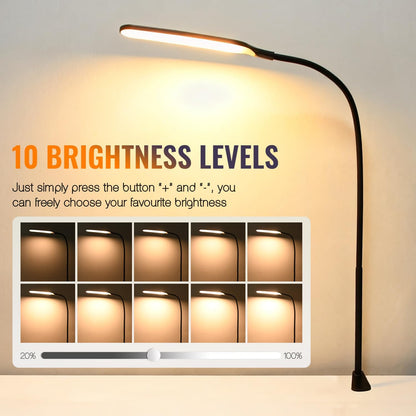 18W 3000LM LED Clamp Desk Lamp | CRI 95 Eye-Caring Light with Remote & Touch Control, 360 Flexible Gooseneck, 3 Color Modes for Home Office(Adapter Included)