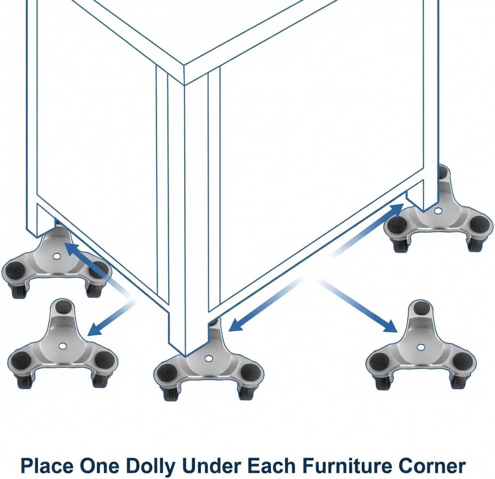 QWORK 4 pcs 6" Steel Tri-Dolly, 200 lbs Load Capacity, for Moving Furniture & Appliances, Swivel Caster Easy Tool