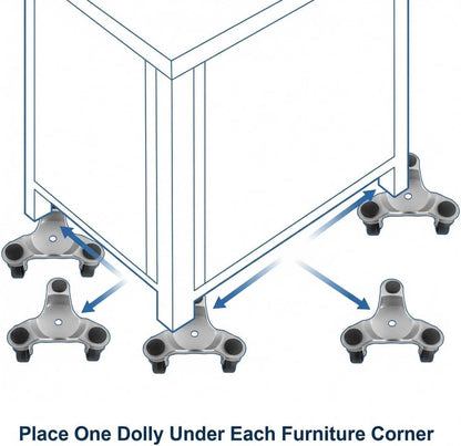 QWORK 4 pcs 6" Steel Tri-Dolly, 200 lbs Load Capacity, for Moving Furniture & Appliances, Swivel Caster Easy Tool