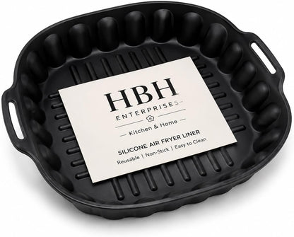 HBH Enterprises Silicone Air Fryer Liner for 5–6 QT Air Fryers, Reusable Food Grade Silicone Basket, Non-Stick, Dishwasher Safe, Heat Resistant to 450°F, Air Fryer Accessory, Black