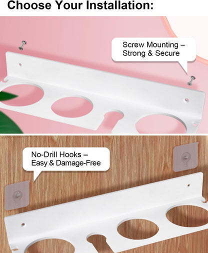 Hair Tool Organizer, Hair Dryer Holder with Heatproof Steel Cups, Acrylic Vanity Organizer for Curling Iron, Flat Iron & Hair Brushes, Perfect for Bathroom (White, Standard)
