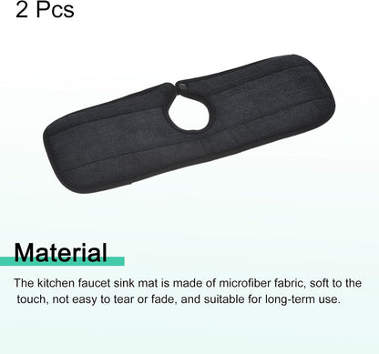 uxcell Kitchen Sink Splash Guard, 2pcs Microfiber Faucet Absorbent Mat, Machine Washable Drip Catcher and Dish Drying Mats for Kitchen, Bathroom, Bar, Black