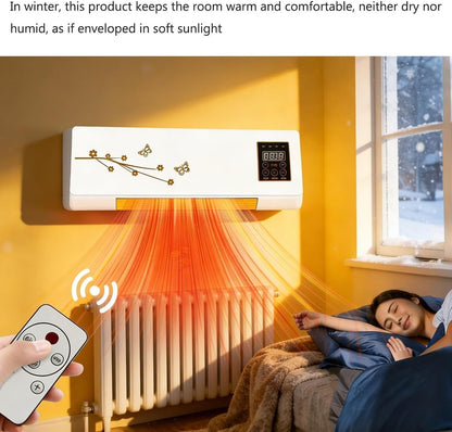 Multifuntional 2 in 1 Wall Mounted Heating System for Bathroom Office Rv Garage, Cooling and Heating Mini Air Conditioner Fan, Quiet 110v Smart Ac Fan Heater Yellow 21.26inx4.92inx7.87in