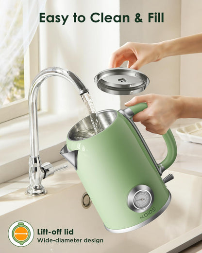 Electric Kettle 1.8L with Temperature Gauge, 1500W Fast Boiling Electric Tea Kettle, 100% Stainless Steel Retro-Style Hot Water Kettle Electric - Glowing LED Light, Auto Shut-Off & Boil-Dry Protection