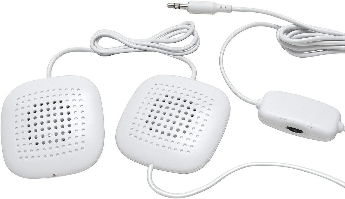 Sound Oasis Pillow Speakers, 2 UltraThin Stereo Speakers, Volume Control, Surround Sound for Music, Sleep, Tinnitus Masking, Connect to External Sound Source with 1/8" 3.5mm Headphone Jack Plug, White