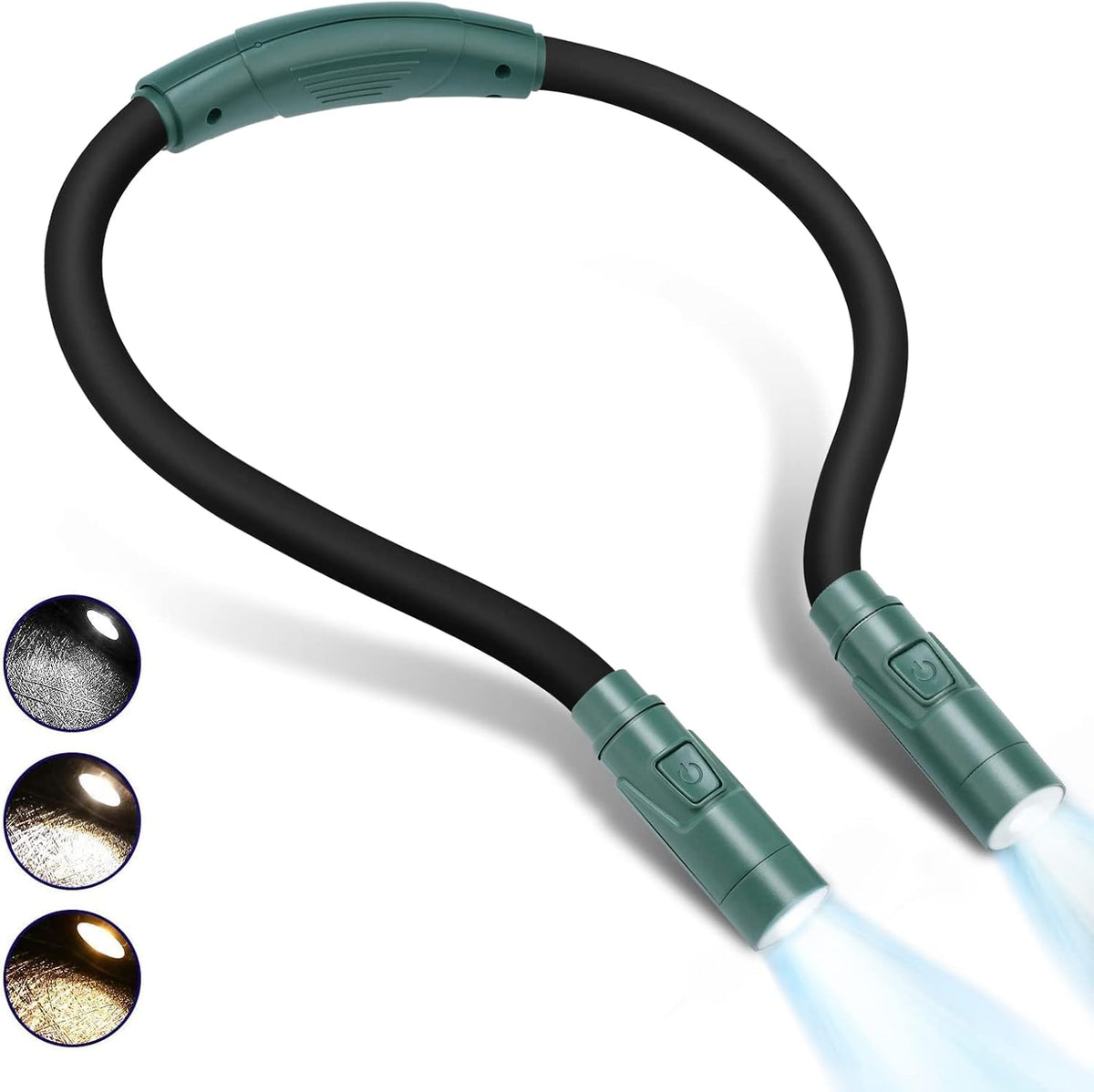 LUXJET Neck Reading Light & Book Light for Reading in Bed - Hands Free, 3 Colors & 6 Brightness Levels, 360° Flexible Arms, 80-Hour Rechargeable - Reading, Knitting, Camping, Repairing