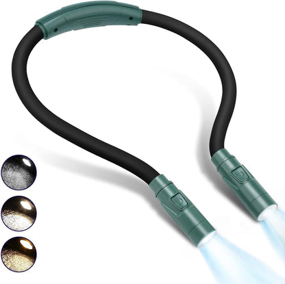 LUXJET Neck Reading Light & Book Light for Reading in Bed - Hands Free, 3 Colors & 6 Brightness Levels, 360° Flexible Arms, 80-Hour Rechargeable - Reading, Knitting, Camping, Repairing