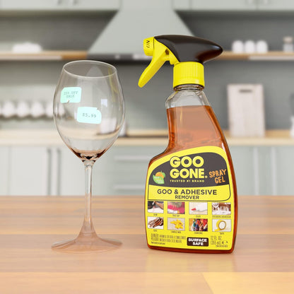 Goo Gone Adhesive Remover Spray Gel 12 Oz with Scraper, Surface Safe | Citrus Cleaning Power for Hard Surfaces, Carpet & Fabric, Removes Glue, Stickers, Tape Residue, Grease, Gum & Wax, Drip Free