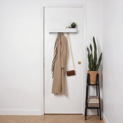Modern Wall-Mounted Coat Rack with Shelf – Heavy-Duty Steel, 5 Sturdy Hooks, Powder-Coated Finish, Space-Saving Entryway Organizer with Mounting Hardware – Sleek & Minimalist Design (White)