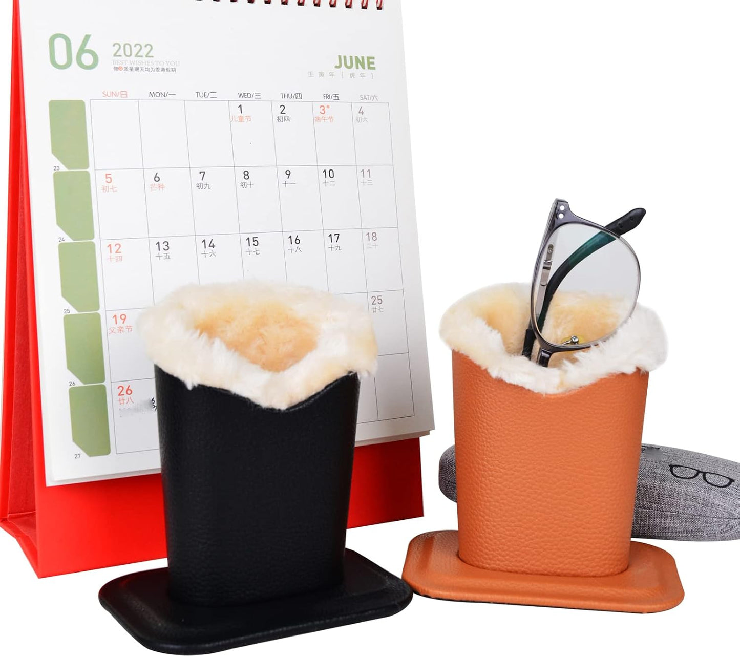 Baitaihem Pack of 2 Plush Lined Eyeglasses Holder Stand Protective Glasses Case For Desks Or Nightstands